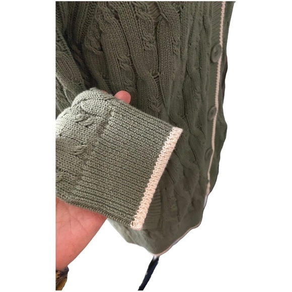 SPIRITUAL GANGSTER COTTON LUCIA OVERSIZED 100% COTTON CARDIGAN IN OLIVE W/CREAM - Picture 4 of 8